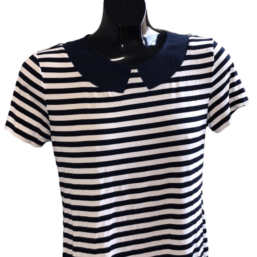 Tommy Hilfiger Nautical Short Sleeved Navy & White Striped Top, Size Medium - Picture 3 of 6